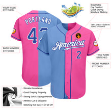 Load image into Gallery viewer, Custom Pink Royal-Light Blue Authentic Split Fashion Baseball Jersey
