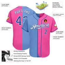 Laden Sie das Bild in den Galerie-Viewer, Custom Pink Royal-Light Blue Authentic Split Fashion Baseball Jersey