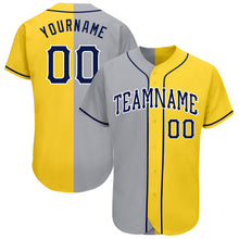 Load image into Gallery viewer, Custom Yellow Navy Gray-White Authentic Split Fashion Baseball Jersey