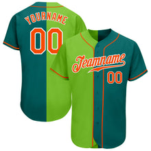 Load image into Gallery viewer, Custom Teal Orange Neon Green-White Authentic Split Fashion Baseball Jersey