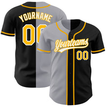 Laden Sie das Bild in den Galerie-Viewer, Custom Black Gold-Gray Authentic Split Fashion Baseball Jersey