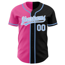 Charger l'image dans la galerie, Custom Black Light Blue-Pink Authentic Split Fashion Baseball Jersey