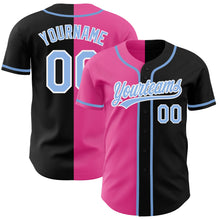 Charger l'image dans la galerie, Custom Black Light Blue-Pink Authentic Split Fashion Baseball Jersey
