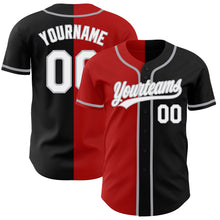 Загрузить изображение в средство просмотра галереи, Custom Black White Red-Gray Authentic Split Fashion Baseball Jersey