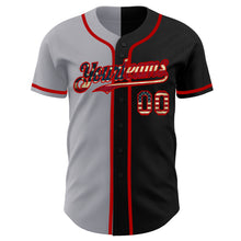 Load image into Gallery viewer, Custom Black Vintage USA Flag Gray-Red Authentic Split Fashion Baseball Jersey