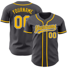 Load image into Gallery viewer, Custom Steel Gray Gold-White Authentic Baseball Jersey
