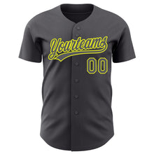 Load image into Gallery viewer, Custom Steel Gray Neon Yellow Authentic Baseball Jersey
