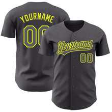 Load image into Gallery viewer, Custom Steel Gray Neon Yellow Authentic Baseball Jersey
