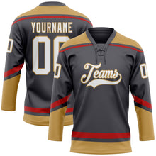 Charger l'image dans la galerie, Custom Steel Gray White Old Gold-Red Hockey Lace Neck Jersey