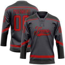 Laden Sie das Bild in den Galerie-Viewer, Custom Steel Gray Red-Black Hockey Lace Neck Jersey