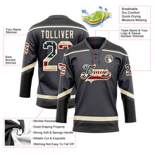 Charger l'image dans la galerie, Custom Steel Gray Vintage USA Flag Cream-Black Hockey Lace Neck Jersey