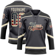 Charger l'image dans la galerie, Custom Steel Gray Vintage USA Flag Cream-Black Hockey Lace Neck Jersey
