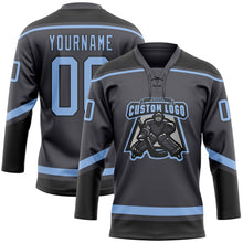 Charger l'image dans la galerie, Custom Steel Gray Light Blue-Black Hockey Lace Neck Jersey