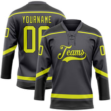 Charger l'image dans la galerie, Custom Steel Gray Neon Yellow-Black Hockey Lace Neck Jersey