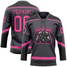 Load image into Gallery viewer, Custom Steel Gray Pink-Black Hockey Lace Neck Jersey