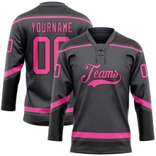 Load image into Gallery viewer, Custom Steel Gray Pink-Black Hockey Lace Neck Jersey