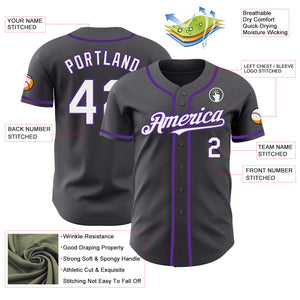 Custom Steel Gray White-Purple Authentic Baseball Jersey