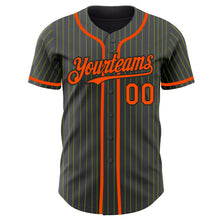 Load image into Gallery viewer, Custom Steel Gray Neon Green Pinstripe Orange-Black Authentic Baseball Jersey
