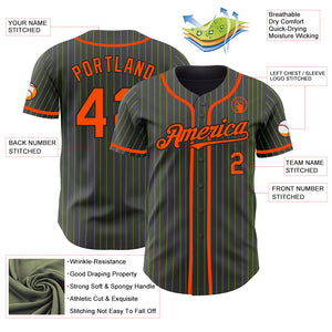 Custom Steel Gray Neon Green Pinstripe Orange-Black Authentic Baseball Jersey
