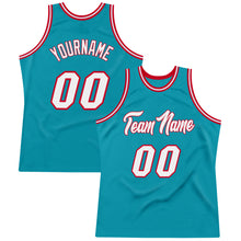 Загрузить изображение в средство просмотра галереи, Custom Teal White-Red Authentic Throwback Basketball Jersey