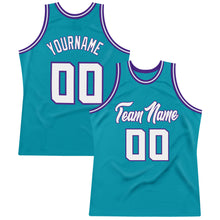 Загрузить изображение в средство просмотра галереи, Custom Teal White-Purple Authentic Throwback Basketball Jersey
