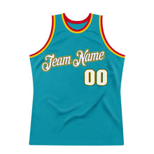 Laden Sie das Bild in den Galerie-Viewer, Custom Teal White-Gold Authentic Throwback Basketball Jersey