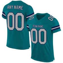 Load image into Gallery viewer, Custom Teal Gray-Navy Mesh Authentic Football Jersey