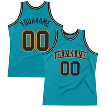 Загрузить изображение в средство просмотра галереи, Custom Teal Black-Old Gold Authentic Throwback Basketball Jersey