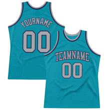 Загрузить изображение в средство просмотра галереи, Custom Teal Gray-Navy Authentic Throwback Basketball Jersey