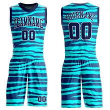 Загрузить изображение в средство просмотра галереи, Custom Teal Navy-White Round Neck Sublimation Basketball Suit Jersey