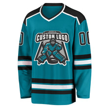 Load image into Gallery viewer, Custom Teal Black-White Hockey Jersey