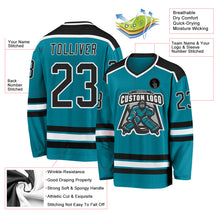 Load image into Gallery viewer, Custom Teal Black-White Hockey Jersey