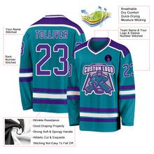 Load image into Gallery viewer, Custom Teal Purple-White Hockey Jersey