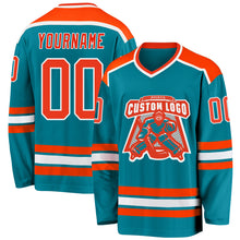 Charger l'image dans la galerie, Custom Teal Orange-White Hockey Jersey
