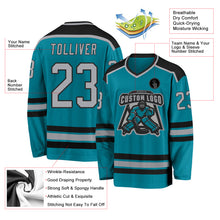Load image into Gallery viewer, Custom Teal Gray-Black Hockey Jersey
