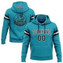 Load image into Gallery viewer, Custom Stitched Teal Black-White Football Pullover Sweatshirt Hoodie