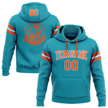 Load image into Gallery viewer, Custom Stitched Teal Orange-White Football Pullover Sweatshirt Hoodie
