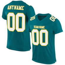 Charger l'image dans la galerie, Custom Teal White-Gold Mesh Authentic Football Jersey