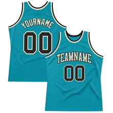 Загрузить изображение в средство просмотра галереи, Custom Teal Black-Cream Authentic Throwback Basketball Jersey