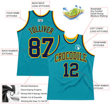 Load image into Gallery viewer, Custom Teal Navy-Gold Authentic Throwback Basketball Jersey