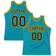 Загрузить изображение в средство просмотра галереи, Custom Teal Black-Gold Authentic Throwback Basketball Jersey