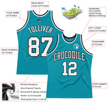 Загрузить изображение в средство просмотра галереи, Custom Teal White-Black Authentic Throwback Basketball Jersey