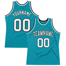 Загрузить изображение в средство просмотра галереи, Custom Teal White-Black Authentic Throwback Basketball Jersey