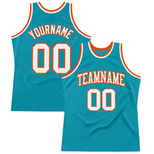 Загрузить изображение в средство просмотра галереи, Custom Teal White-Orange Authentic Throwback Basketball Jersey