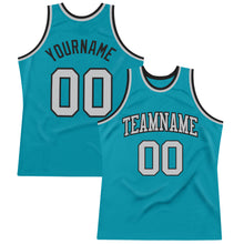 Загрузить изображение в средство просмотра галереи, Custom Teal Gray-Black Authentic Throwback Basketball Jersey