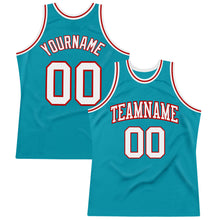 Загрузить изображение в средство просмотра галереи, Custom Teal White-Red Authentic Throwback Basketball Jersey