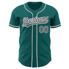 Load image into Gallery viewer, Custom Teal Steel Gray-White Authentic Baseball Jersey