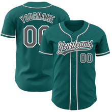 Load image into Gallery viewer, Custom Teal Steel Gray-White Authentic Baseball Jersey
