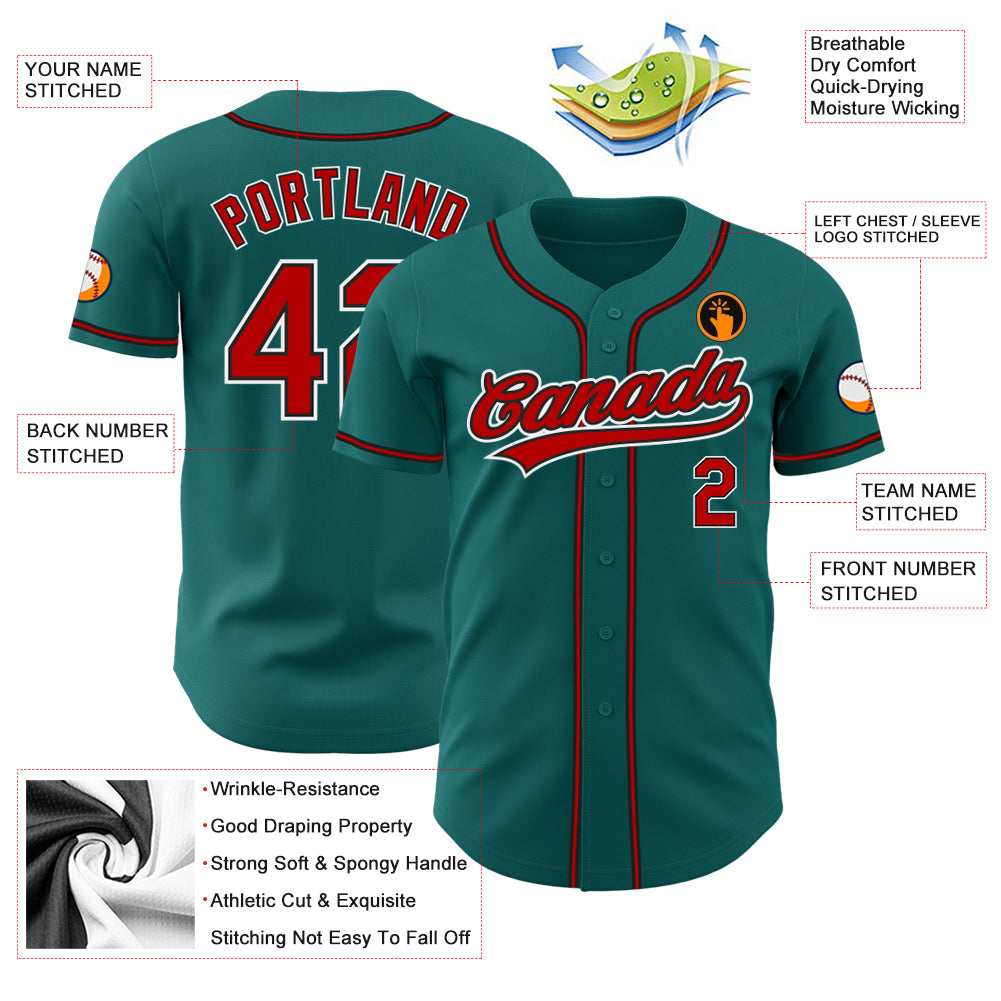 Cheap Custom Teal Red-Black Authentic Baseball Jersey Free