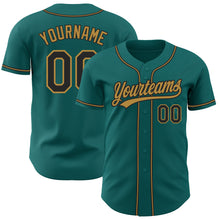 Загрузить изображение в средство просмотра галереи, Custom Teal Black-Old Gold Authentic Baseball Jersey